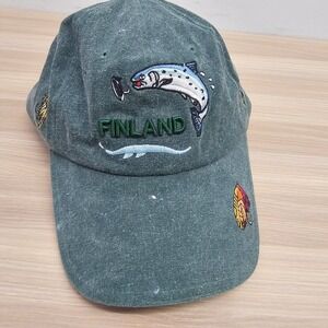 Finland Fly Fishing Fish Hat Cap Mens Green‎ Dad ALLAN FLINK SWEDEN 7 1/4
